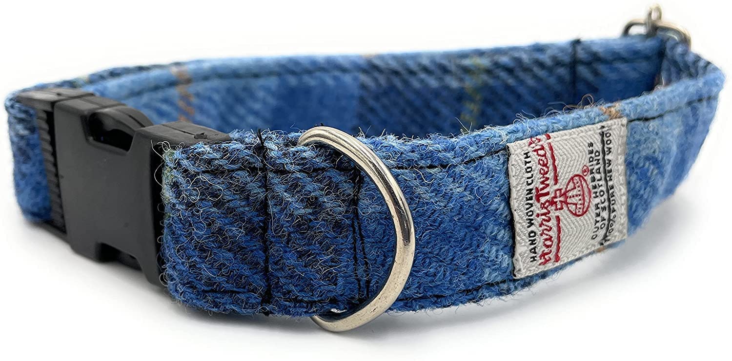 Harris Tweed Blue Check Dog Collar (Small) โ image 1