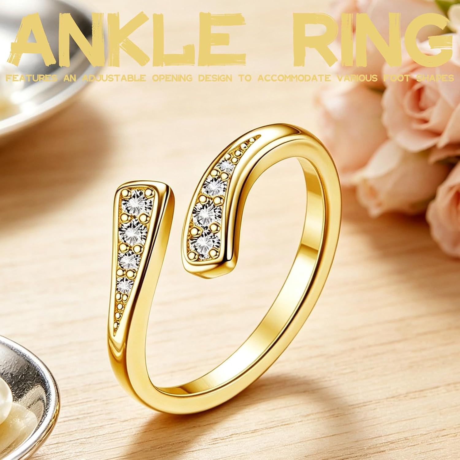 GAUEIOUR 14k Gold Fillled Toe Rings for Women Non Tarnish | Dainty Hug CZ Band Toe Rings Gold Adjustable Curved Open Toe Ring Summer Beach Party Surfing Casual Foot Jewelry for Women