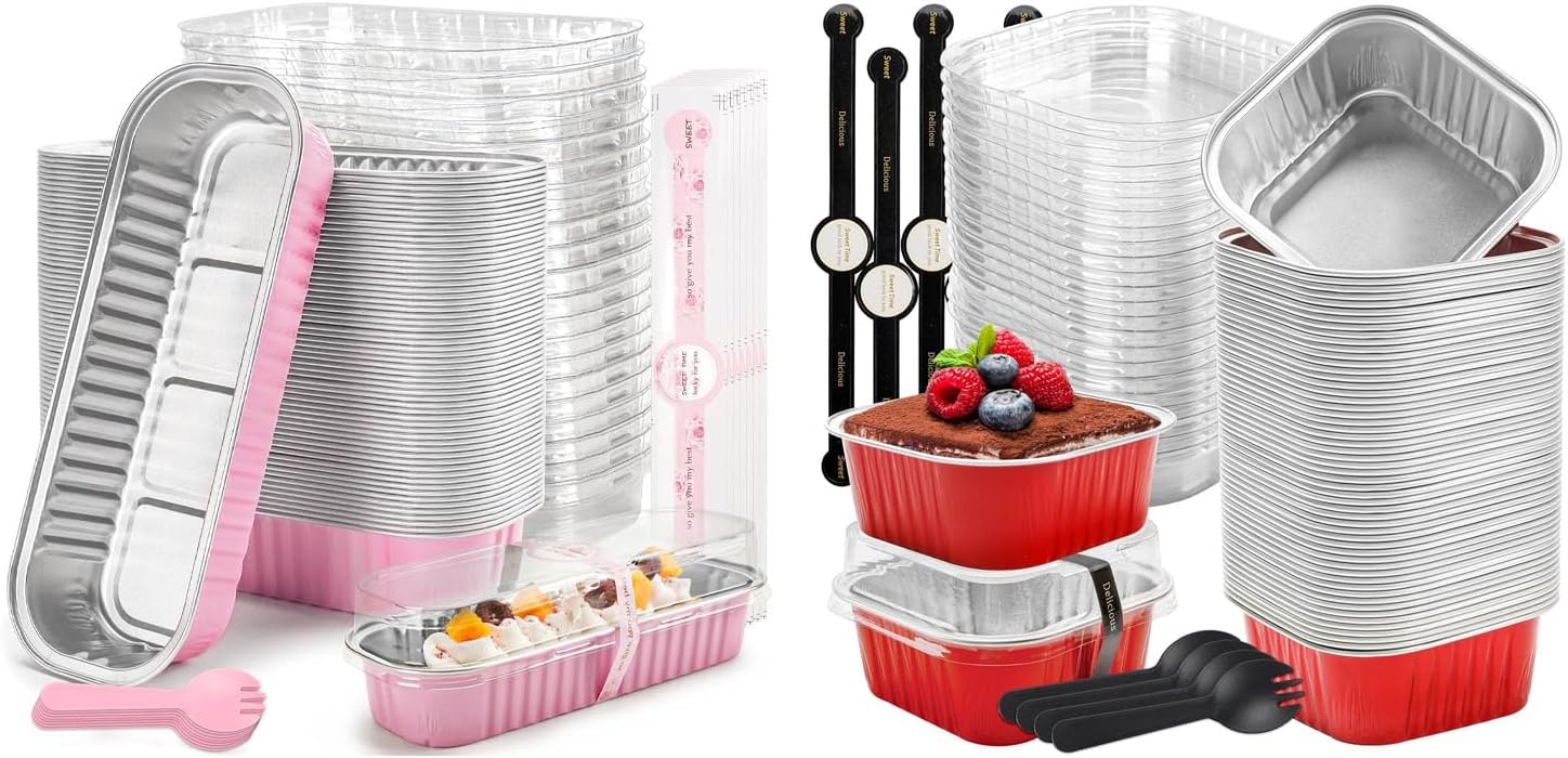 Bundle of 50 Pack Mini Loaf Pans and 50 Pack Mini Cake Pans for Brownie Pie