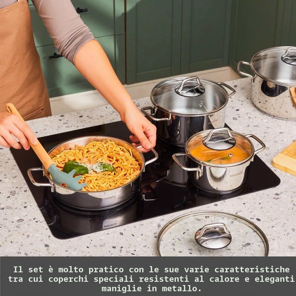 Karaca Belgrado - Set di 15 padelle per matrimonio, in acciaio inox, teiera, set di pentole