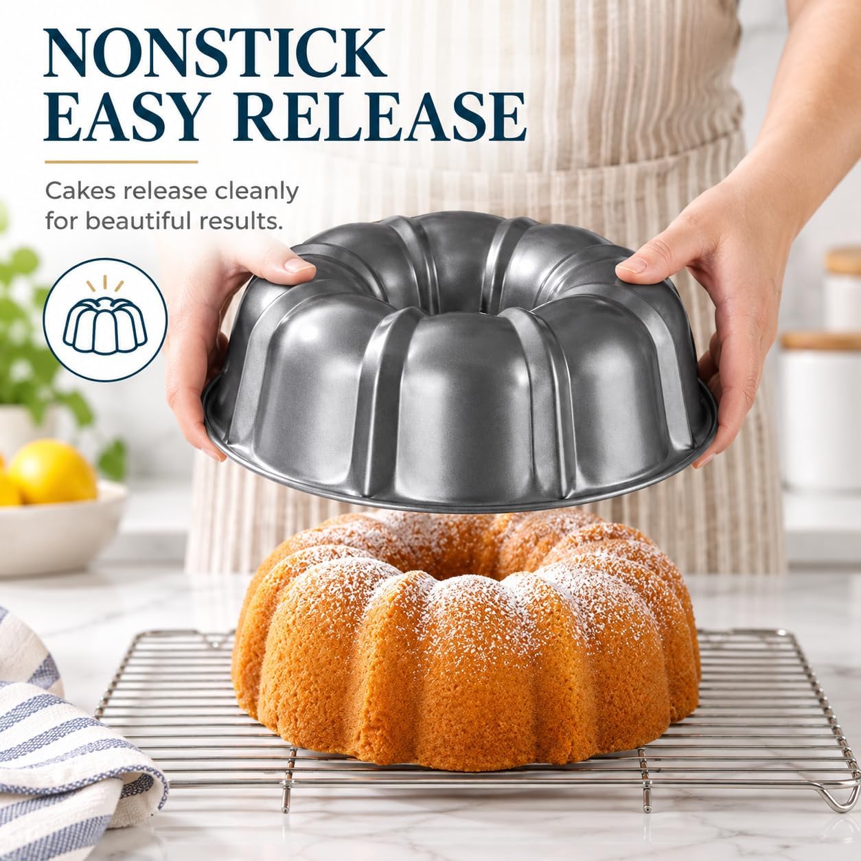10-Inch Nonstick Cake Pan, Fluted Tube Pan for Pound & Ring Cakes
