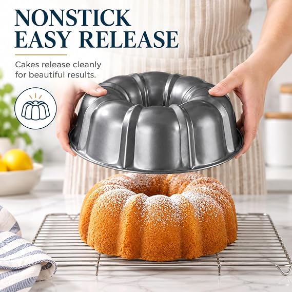 10-Inch Nonstick Cake Pan, Fluted Tube Pan for Pound & Ring Cakes