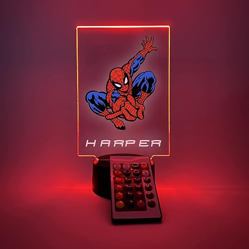 Mirror Mania Store Lámpara de mesa LED con luz LED de superhéroe de araña, grabada gratis, hecha a pedido, decoración de habitación del hogar,