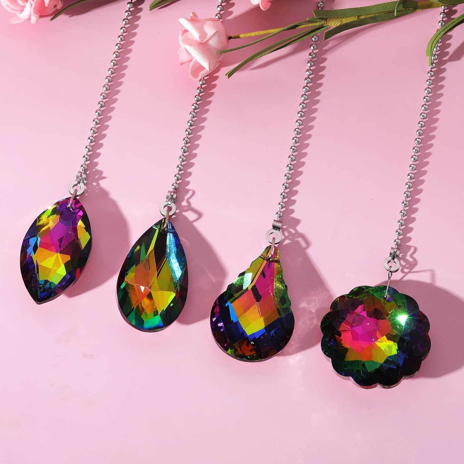 4 Pieces Crystal Ceiling Fan Pull Chain Rainbow Maker Pull Chain Extension for Light Ceiling Light Fan Pull