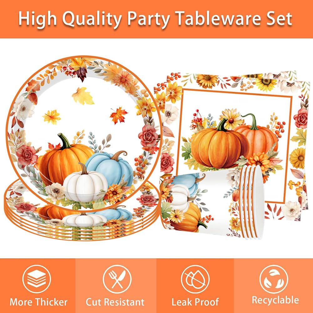 Zucca Stoviglie per Feste Decorazioni Autunno Ringraziamento Stoviglie Zucca Autunnali Bicchieri Piatti Carta Tovaglioli Forniture per Feste di Halloween Autunnale 16 Ospiti