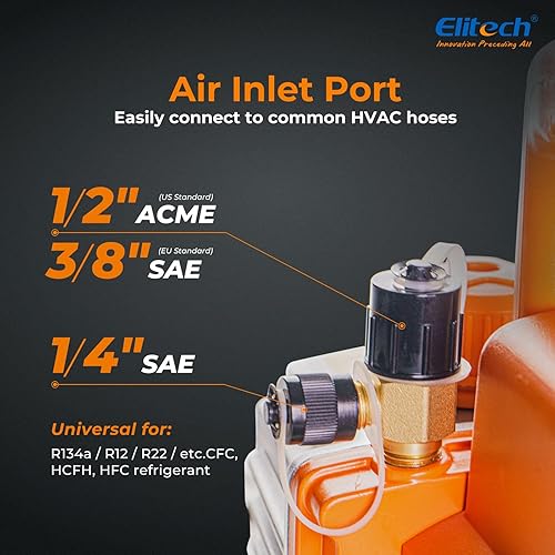 Miniatura 5 de Elitech NVP-5 Bomba de vacío HVAC 5CFM 2LS 13HP Bomba de vacío de paletas rotativas de una sola etapa para sistemas HVAC y refrigeración, duradera y