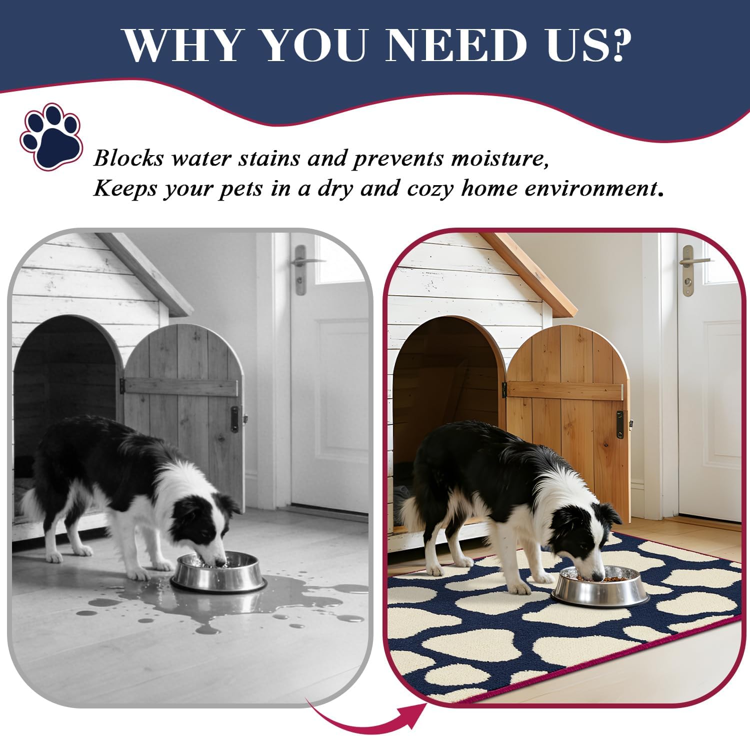 BSICPRO Dog Door Mat for Mud Paws, 36" x 24" Dirt Trapping Non-Slip Washable Front Back Doormat Indoor Entrance, Absorbent Quick Dry Pet Mud Mat Rug for Dog, Navy