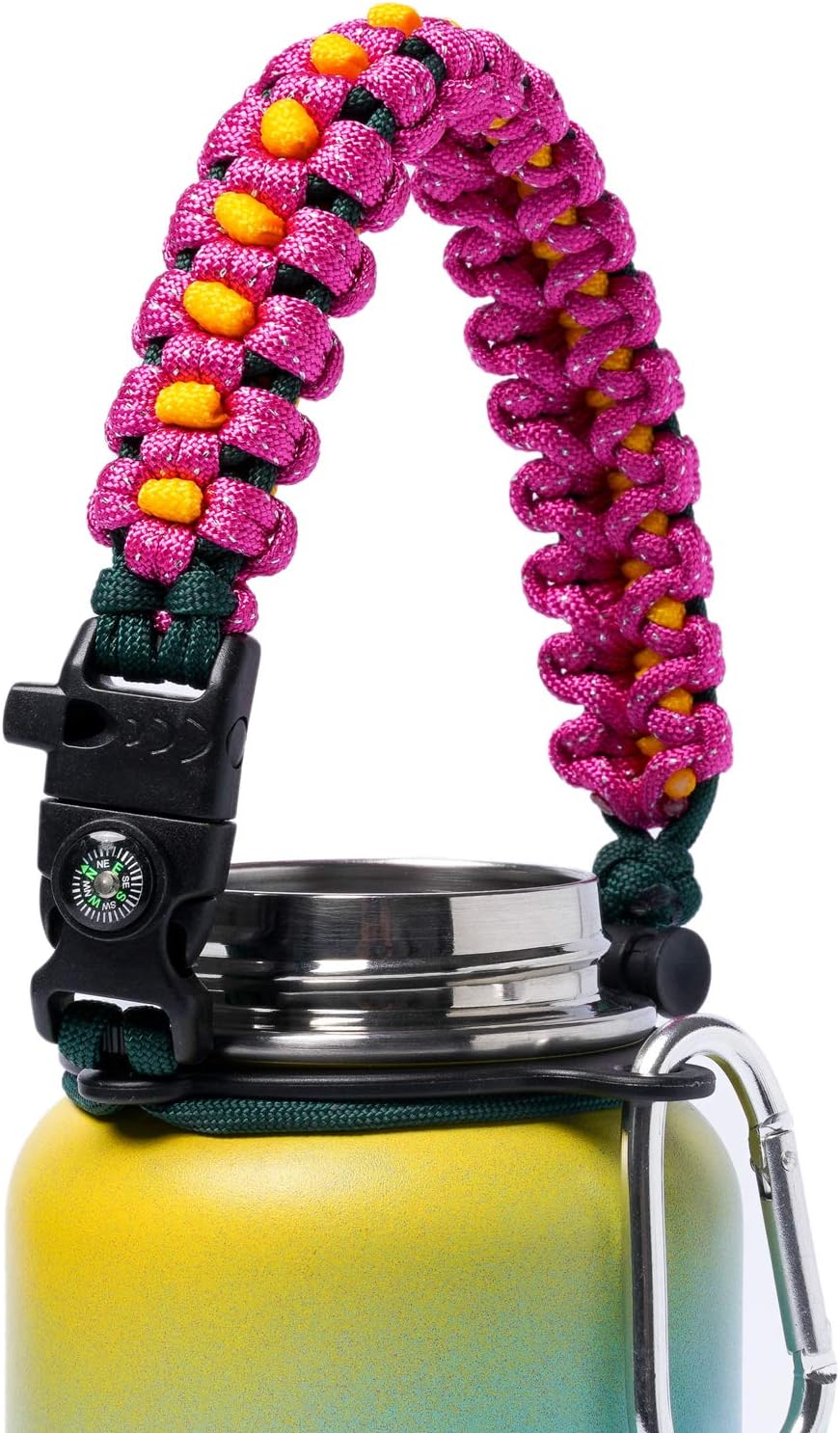 REHTAEL Paracord Handle for Hydro Flask, [Improved Design] Handle Carrier Strap Holder for Hydroflask with Safety Ring and Carabiner, Fits Wide Mouth Water Bottles 12oz - 64oz, Ideal Flask Accessories