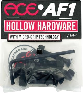 ACE Hollow Gripper Bolts Skateboard Hardware | Lightweight Grade 12 Steel Bolts with Micro Grip Technology Allen Head Skate Hardware for Secure Fit Includes 8 Bolts, 8 Nuts, Allen Key & Sticker