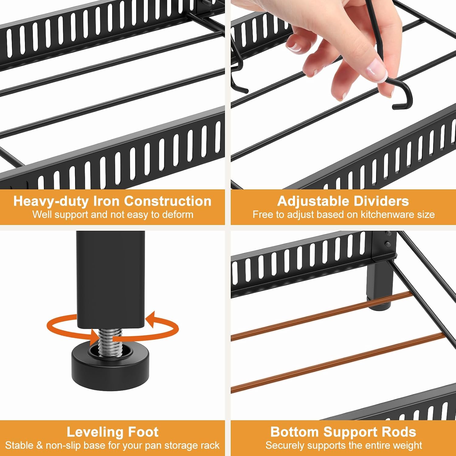 Housolution 2 Tier Expandable Pot and Pan Lid Organizer Holder Rack | 12"-20" Expandable, Adjustable Dividers, 2 DIY Methods for Flexible Storage