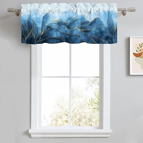 Miniatura 9 de LALILO Abstract Art - Paquete de 2 cenefas para ventanas, cenefas opacas resistentes a las arrugas, tela pesada (52 x 18 pulgadas, venas doradas)