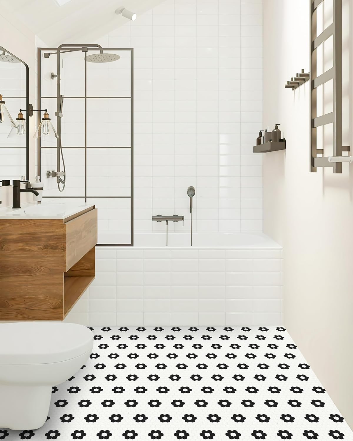 MORCART Peel and Stick Floor Tile, Vinyl Flooring Waterproof, DIY Flooring for Bathroom, Kitchen, Fireplace, Pet House, Stairs, Bedrooms, Wall(40PCS,7.87" x 7.87",White)