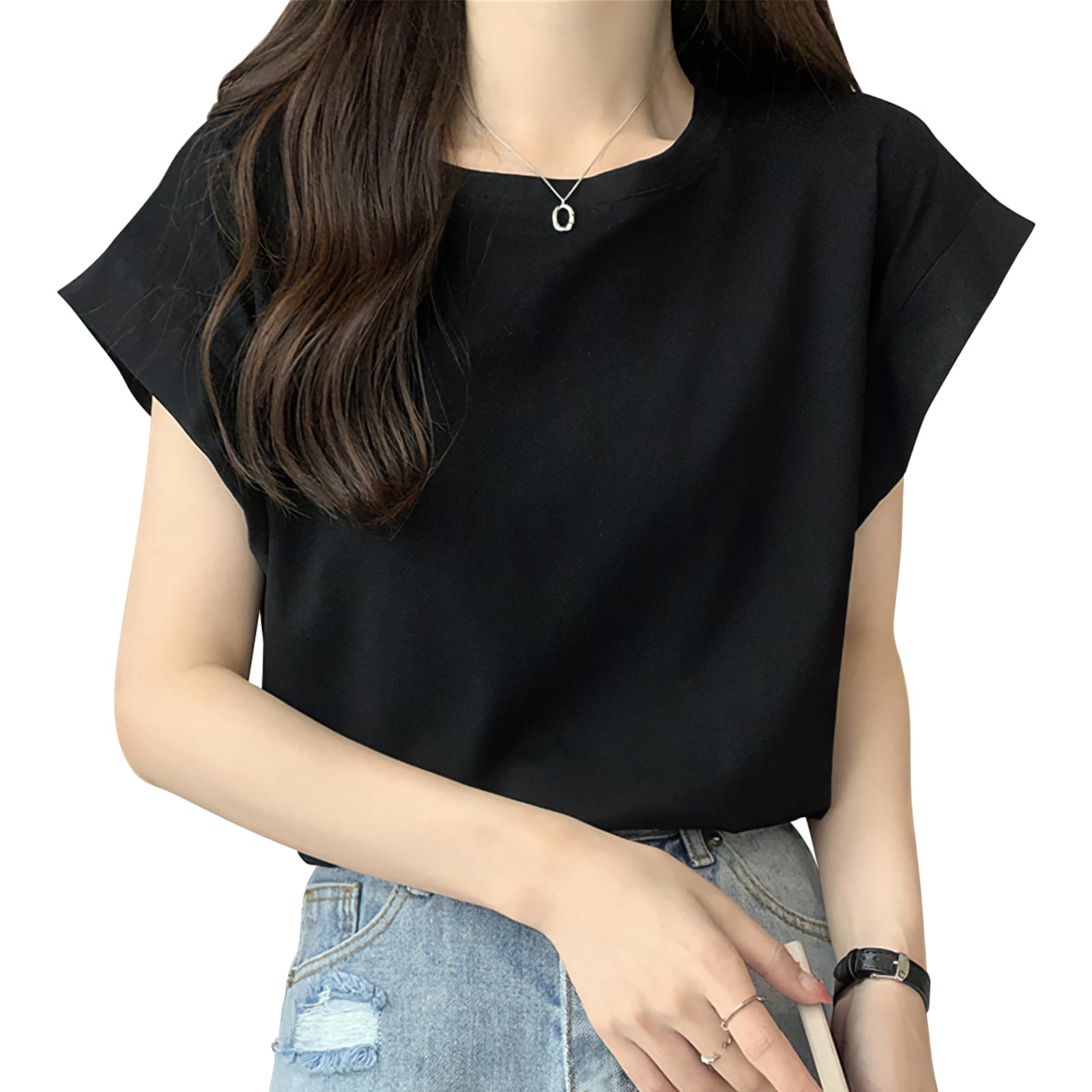 [PALAME] Tシャツ レディース フレンチスリーブ 【甘い雰囲気・着痩せ効…