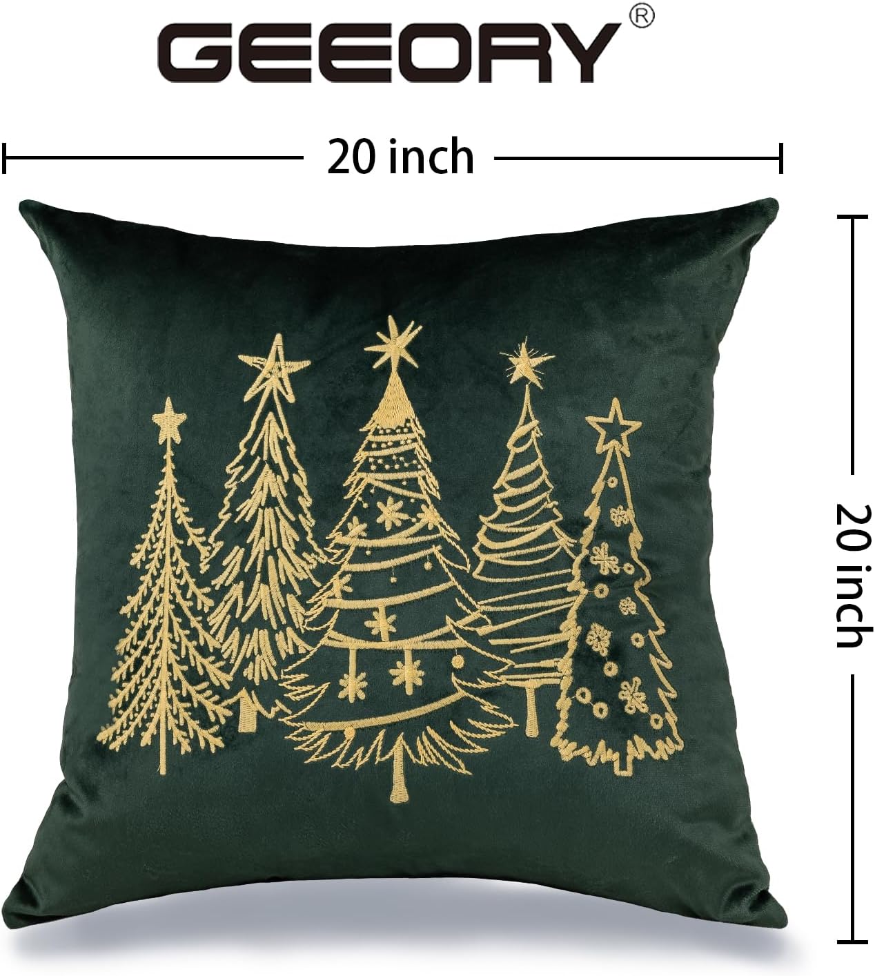 GEEORY 2-Pack Christmas Tree Luxurious Velvet Embroidered Pillow Covers - 20x20 Inch Xmas Throw Pillows Farmhouse Winter Holiday Decor Cushion Case for Sofa & Bed Home Decorations Green GX006-20