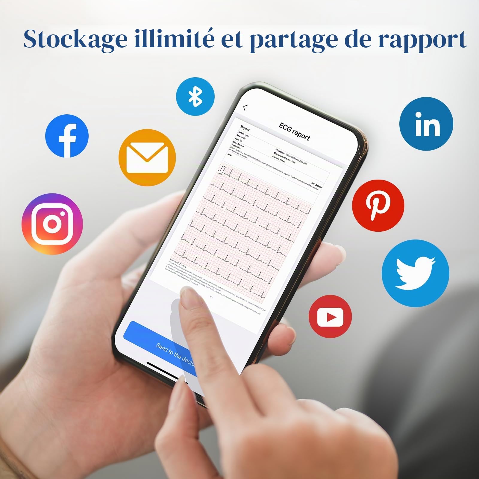 CheckMe ER2-S ECG Portable, pour le Domicile, Appareil ECG avec Ceinture Thoracique, 30s - 15Mins, Stockage Illimité des Données, écran OLED 0,96 Pouces, pour iOS & Android
