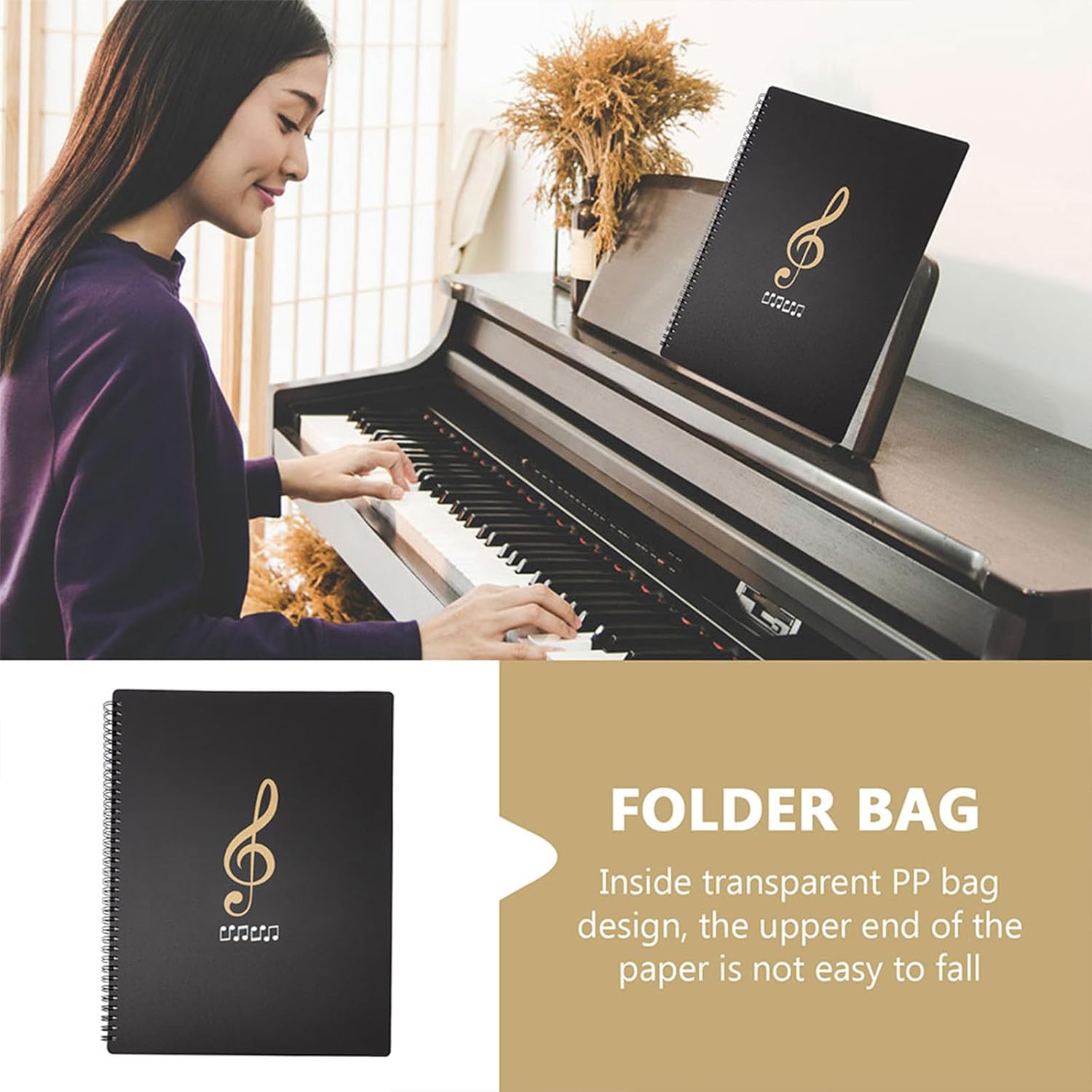 A4 Sheet Music Note Folder with 30 Double-Sided High Treble Clef Inserts Multi-Layer Music File Organizer for Piano Scores Classroom Storage Folder