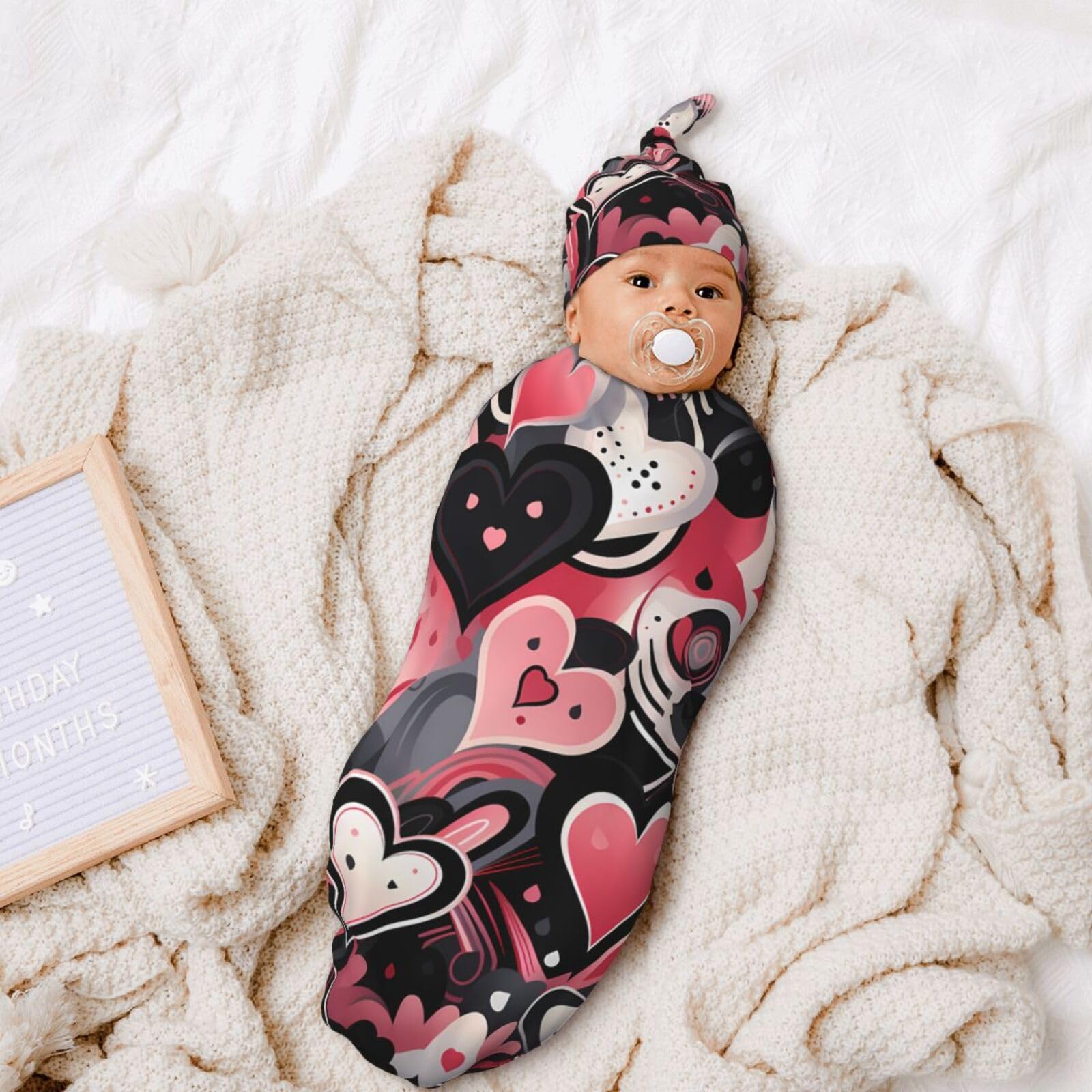 3d Cuore Swaddle Coperta E Cappello Set Per Neonati Avvolgere Accogliente Per Neonati Bambino Comfort 29x53 cm