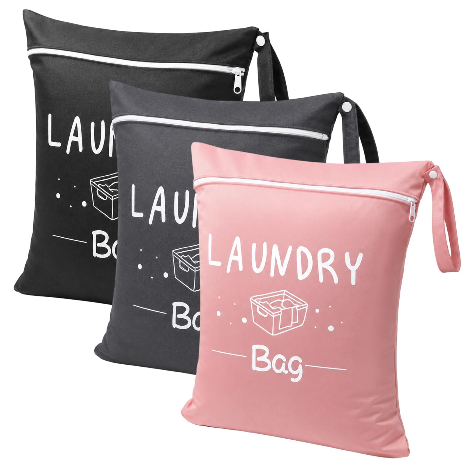 3PCS Travel Laundry Bag, Laundry Bags for Travelling Dirty Clothes Organizer, Portable Wet Dry Storage Solution with Zipper Closure (Black Pink Grey)