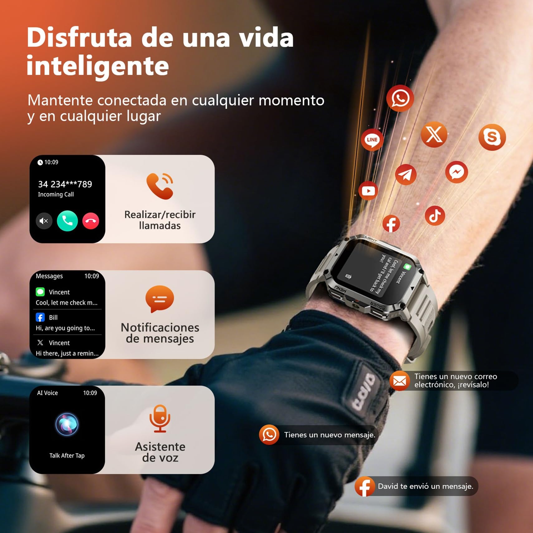 Blackview Reloj Inteligente Hombre Militar - Linterna y Brújula, 2.01"Smartwatch Hombre con 100+ Modos Deportivos, Llamadas Bluetooth/Notificación, Pulsómetro/Oxímetro/Sueño, Pulsera Actividad, Caqui