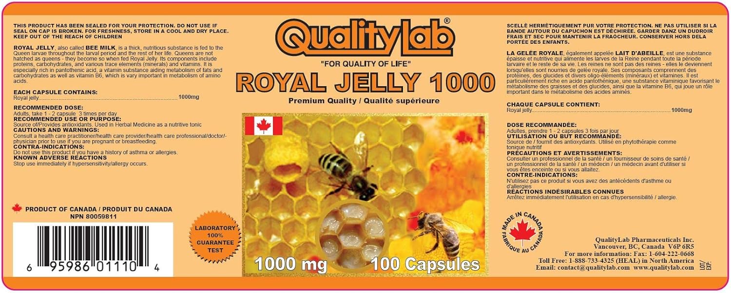 Royal Jelly 1000 mg 100 softgel Capsules (Made in Canada) - Image 2