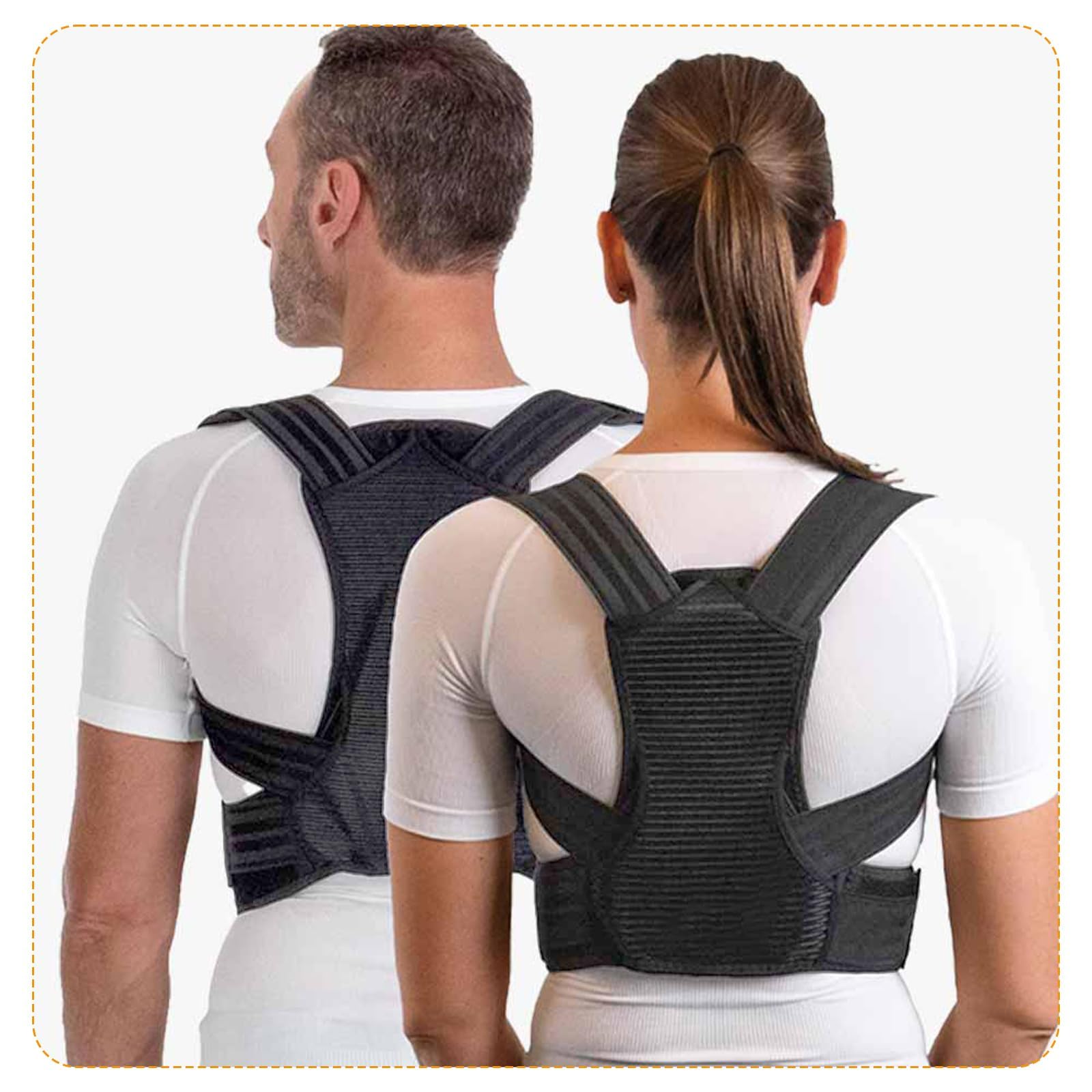 Supporto Dritto per la Schiena, per Uomini e Donne, Anti-Hunchback correttore, a Spalla Aperta,Fascia Traspirante Posturale Correzione,Schwarz-L