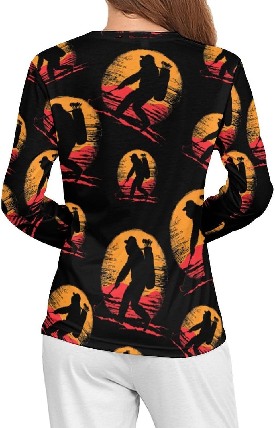 Bigfoot Golf Vintage Sasquatch Women's Pajama Top Sleepwear Pajamas Sleep T-Shirt Long Sleeve Shirt Crewneck Tee