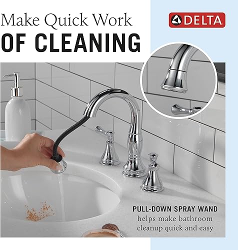 Miniatura 2 de Delta Faucet Cassidy - Grifo de baño extraíble, grifo de baño cromado de 3 agujeros con rociador extraíble, grifo de lavabo de baño, acoplamiento