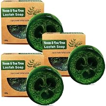 HERBOGANIC Natural Handmade Neem & Tea Tree Loofah Soap Exfoliating, and Moisturizing with Herbal and Essential Oils for Sensitive SkinPack of 3...