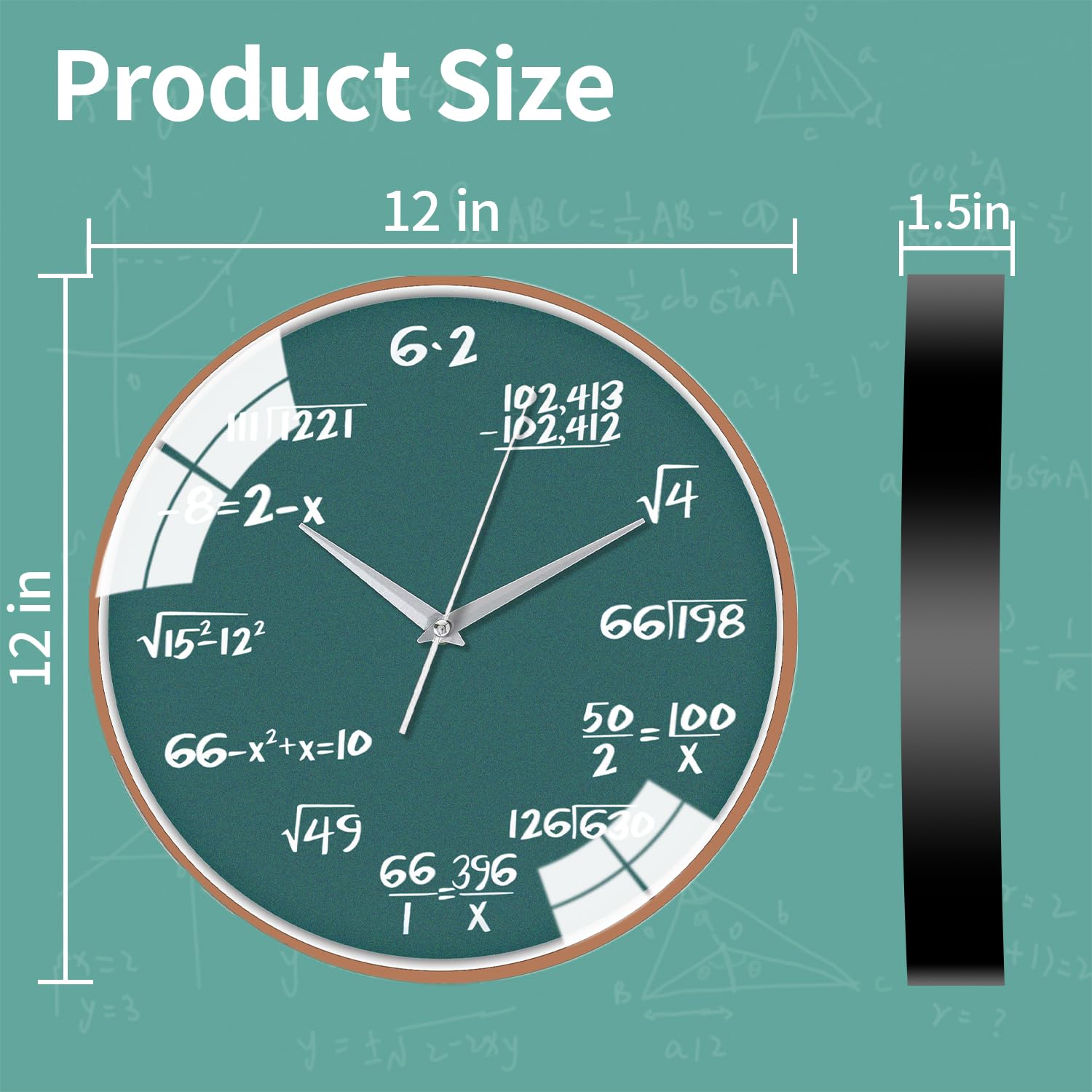 12 Inch Math Wall Clock, Unique Gift for Math Teachers & Students, for Office Classroom/School/Home/Room Wall Decorations(Green, 12 Inch)