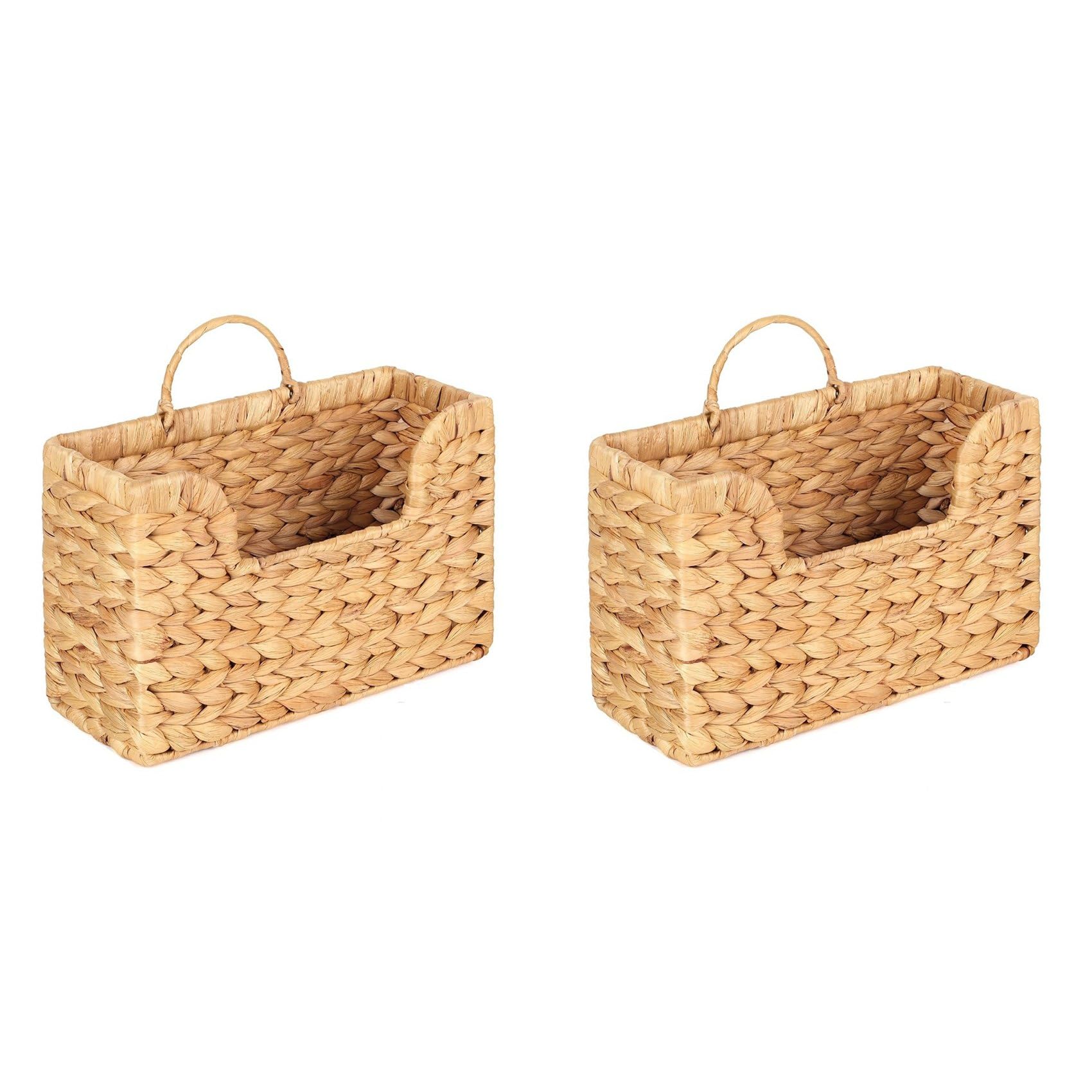 Vjsujehgy 2X Handwoven Water Hyacinth Wall Magazine Holder - Hanging Organizer for Mail, Newspapers & Magazines, Boho Basket