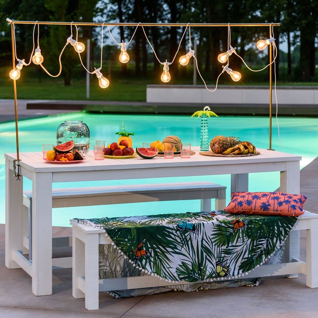 m MU 10Metri Catena Luminosa da Esterno, 10 Portalampade E27 Cavo Bianco Prolungabile fino a 100m, IP54 Impermeabile per Giardino, Terrazzo, Feste e Matrimonio - 10Metri Bianco