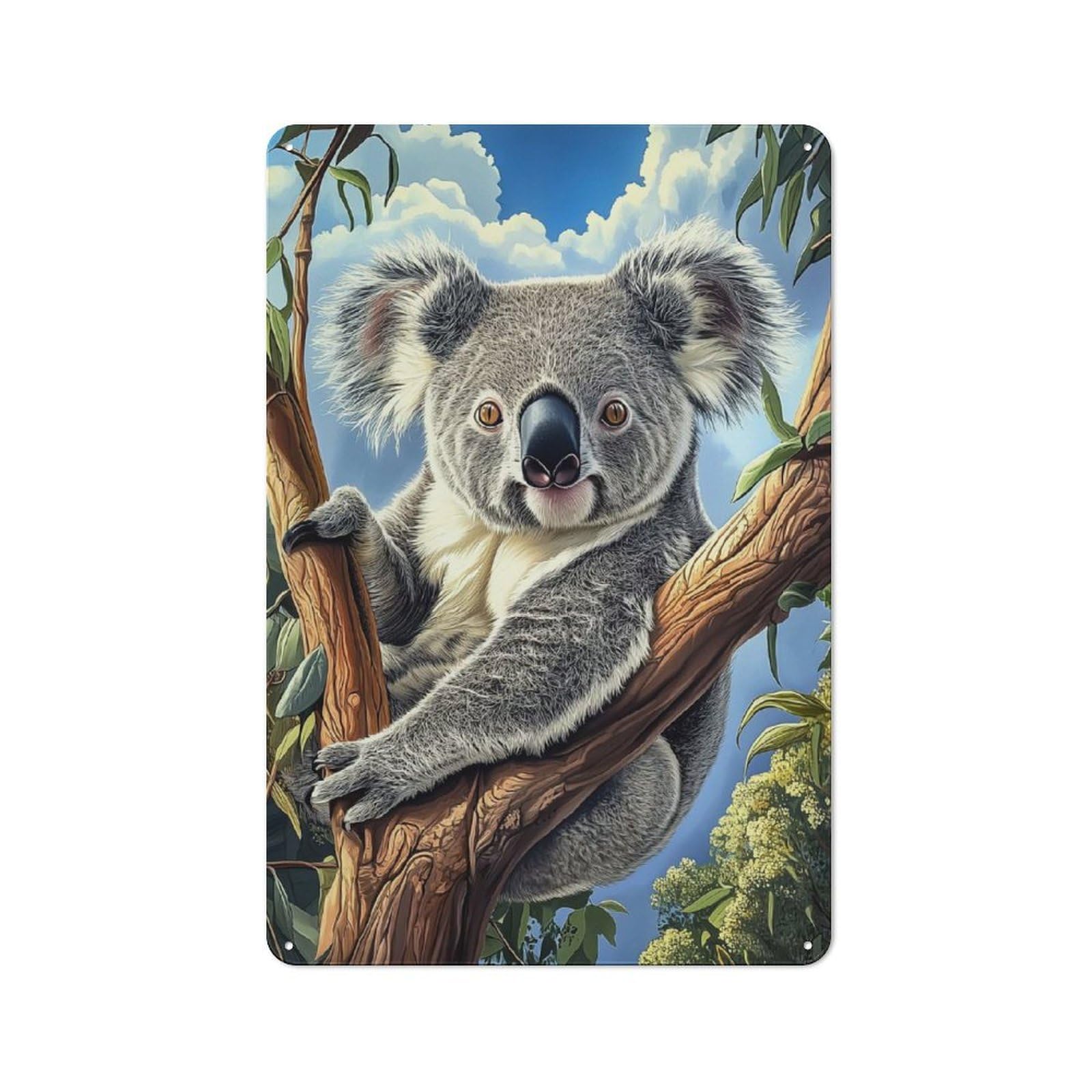 Junmoney Koala In Eucalyptus Tree Metal Sign 30X20cm With For Pub Or Café, Vintage Decor, For Metal Sign Collectors, For Garage And Workshop Walls