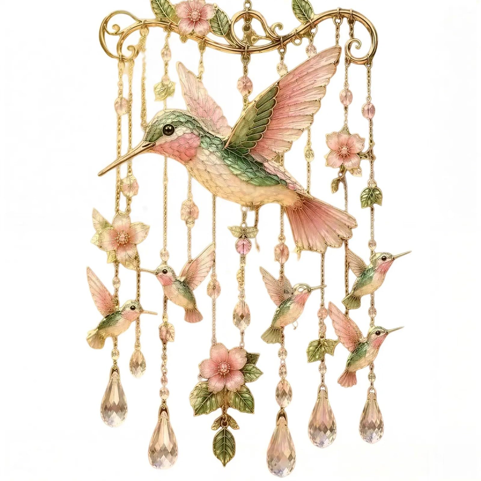 Pangboer B Suspended Ird Decor For Porch Patio Garden With Ornate Floral Frame, Colorful Artwork, Yard Alcony Window Accent Alcony Window Ornament Crystal Accent Ird Artwork