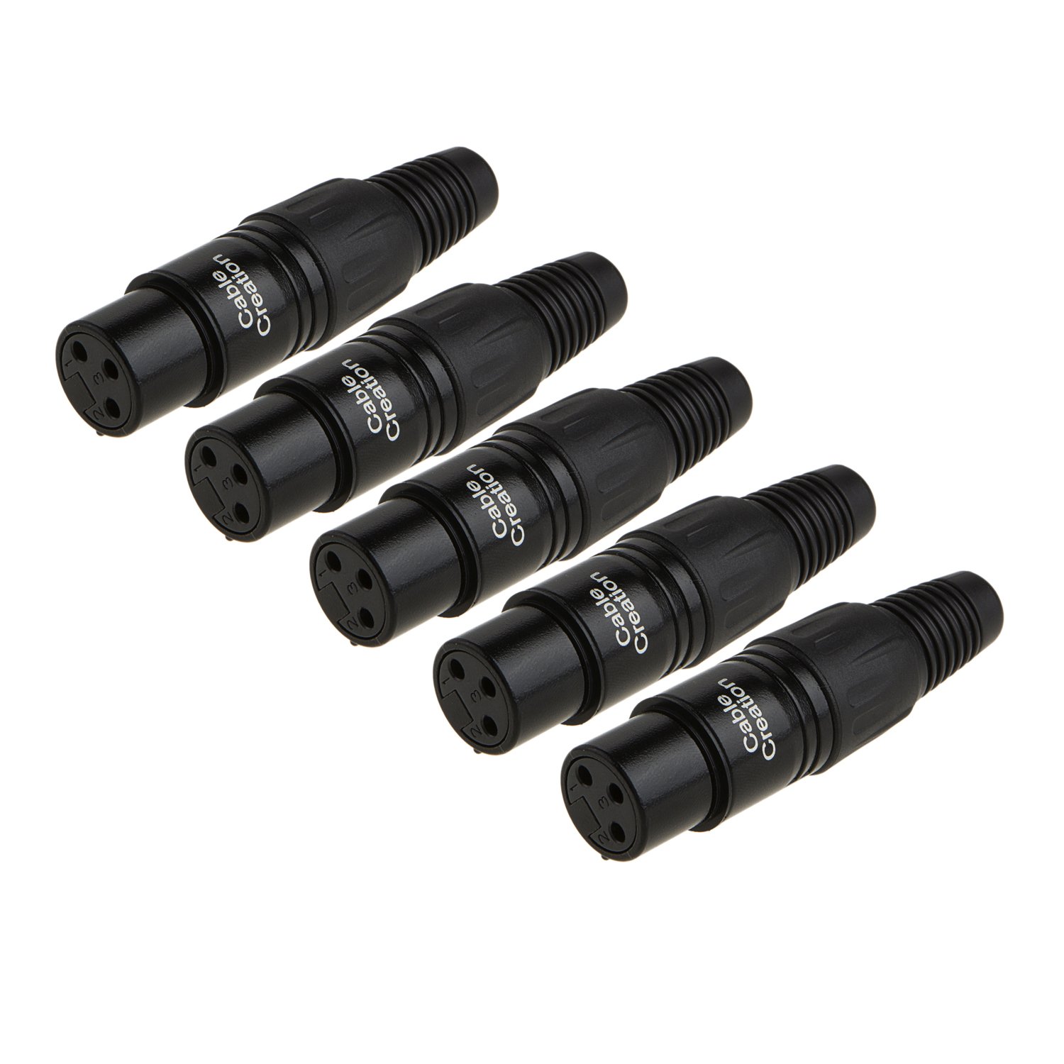 [5-Pack 3 Pin XLR Soldadura Tipo Micrófono Línea Conector Hembra, Carcasa Negra 5
