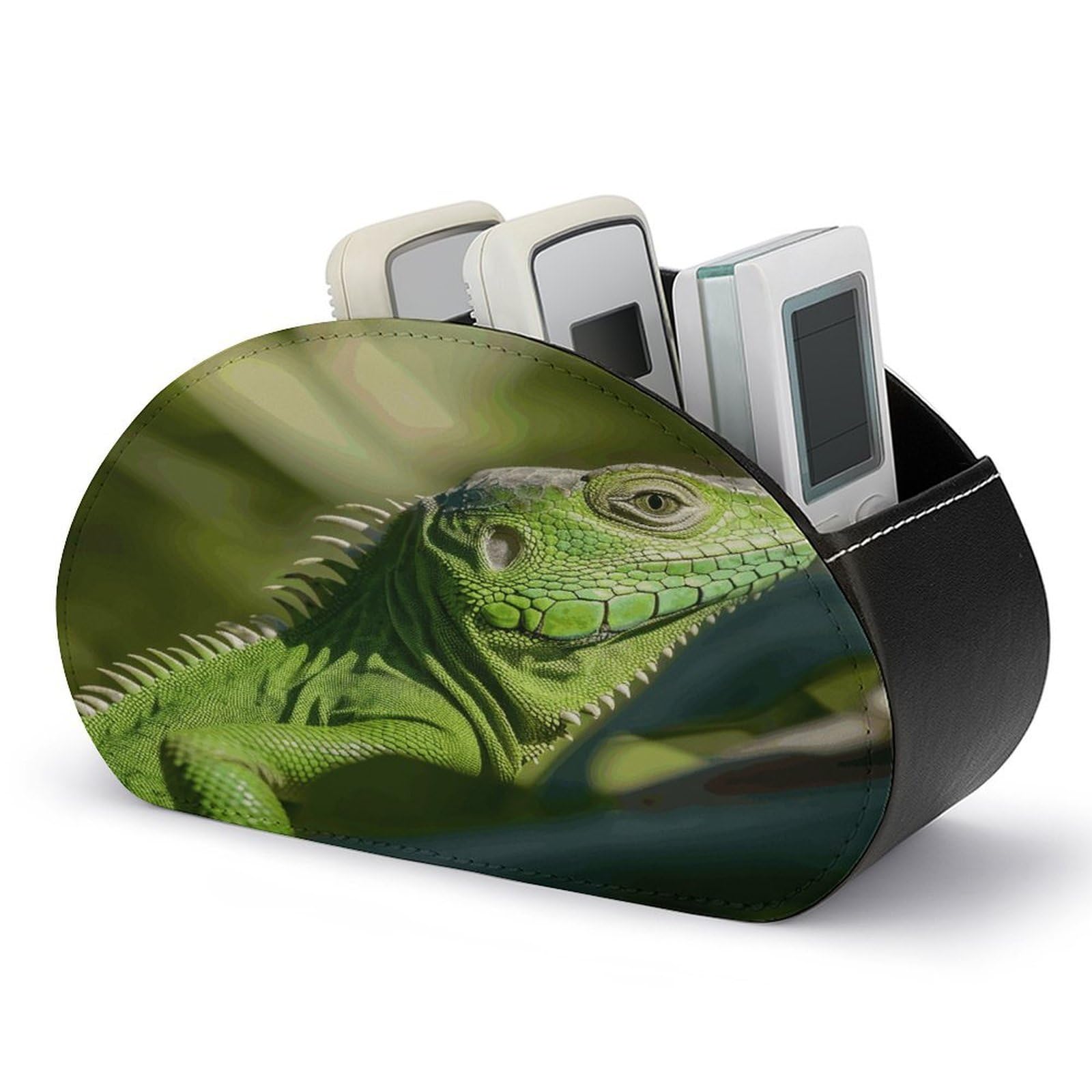VstaDank Green Lizard Remote Control Holder with 5 Compartments Pu Leather TV Remote Caddy Storage Box Desktop Organizer Store Controller DVD Brush Pens Glasses&Office Supplies