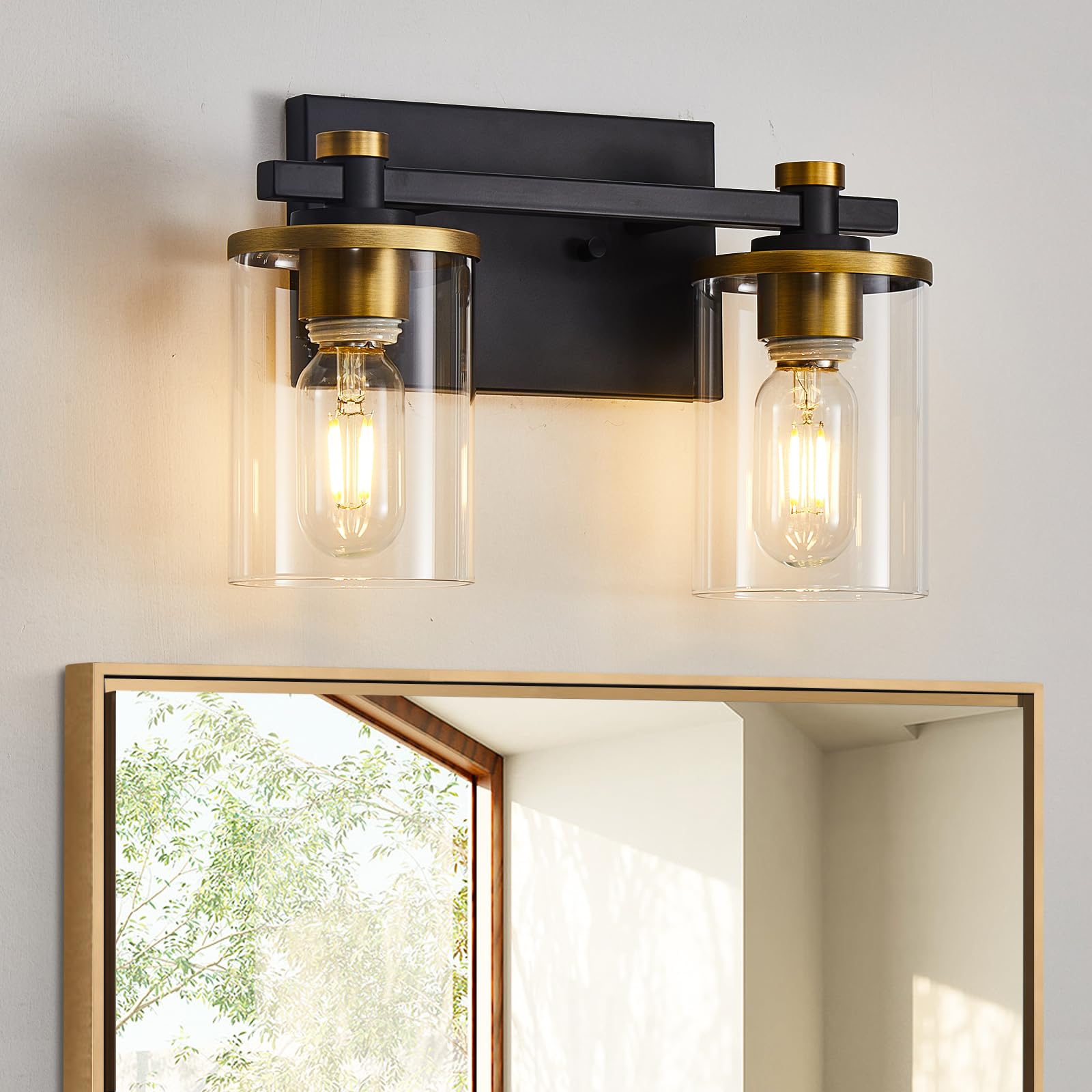 DADUL 2 Lights Bathroom Vanity Lights, Black and Gold Bathroom Light fixtures Over Mirror, Vintage Wall Sconces with HD Glass Shade, Vanity Lightsfor Farmhouse, Kitchen, Powder Room