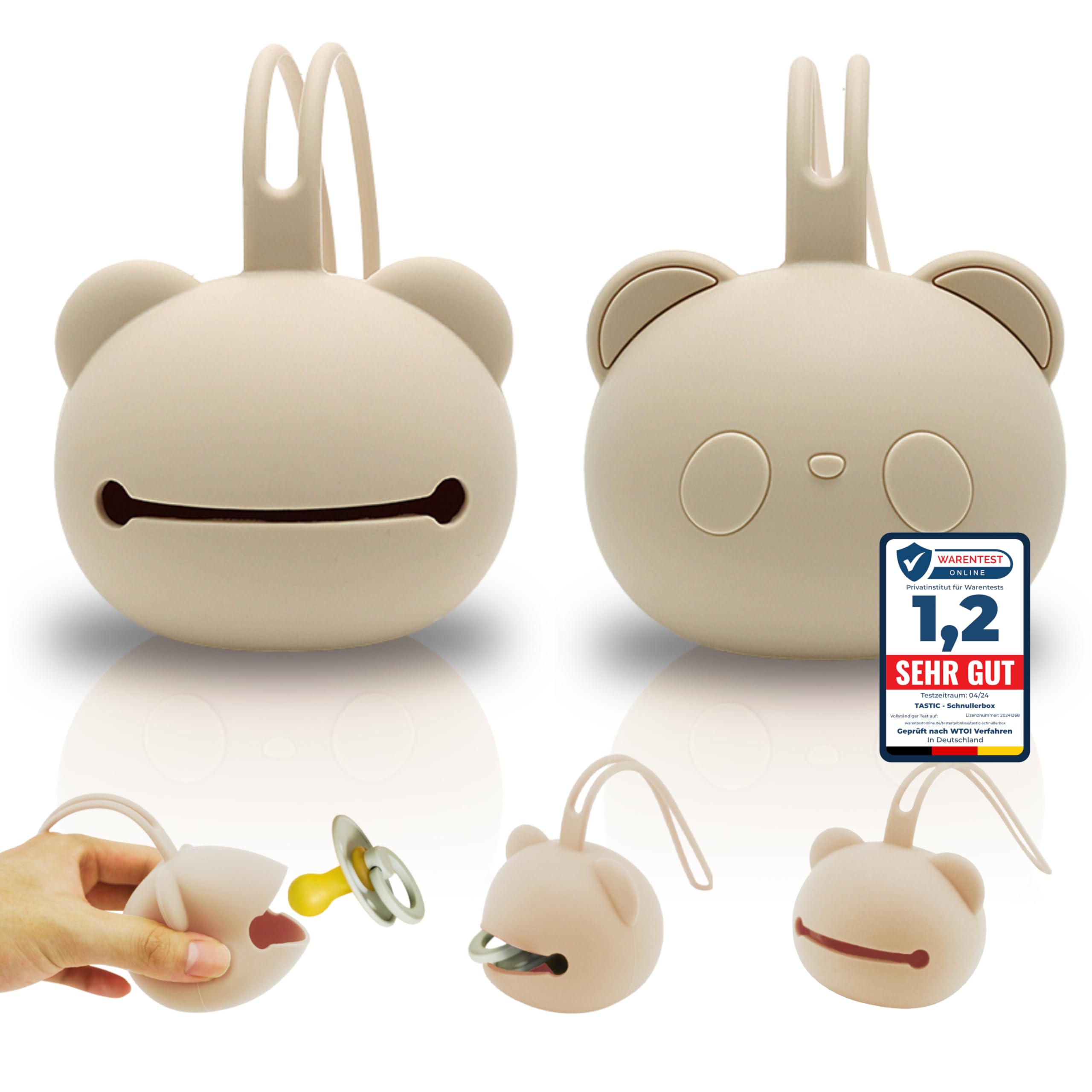 Tastic Schnullerbox Baby - Silikon Schnullerbox für unterwegs in Pandaform – Schnulleraufbewahrung BPA frei – Box vielseitig nutzbar und leicht zu Reinigen (Hautfarbe)