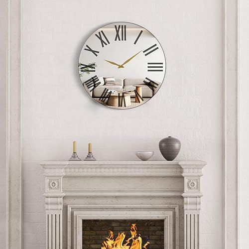 Miniatura 5 de TopCity Reloj de pared de espejo grande de 27.5 pulgadas, relojes de pared decorativos de metal para decoración de sala de estar, decoración de