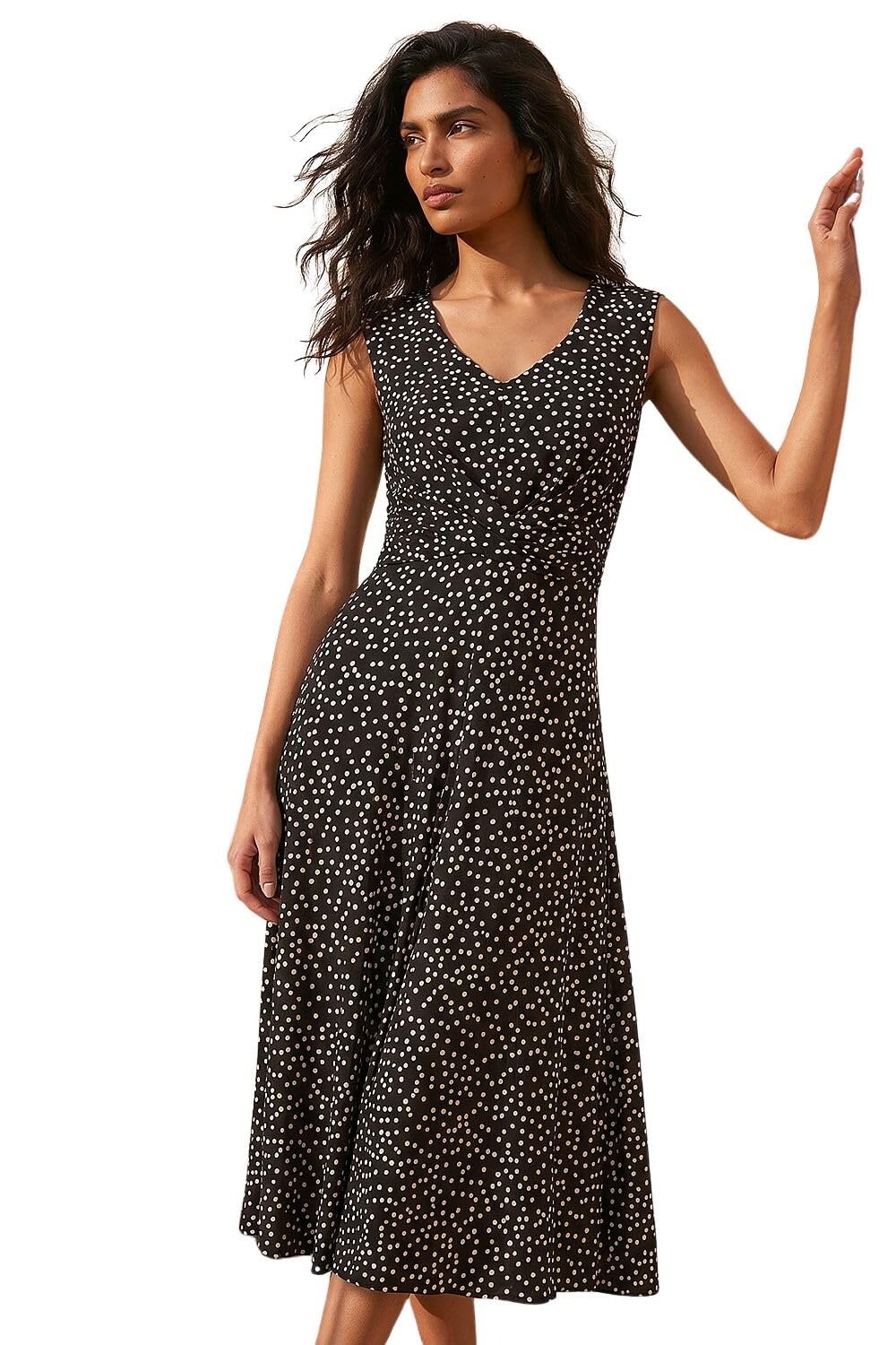 Roman Originals Maxi Dress for Women UK Ladies Twist Knot Front Empire Waist Summer Party Casual Holiday Bohemian Beach Cruise Evening Long Sleeveless V Neck Jersey