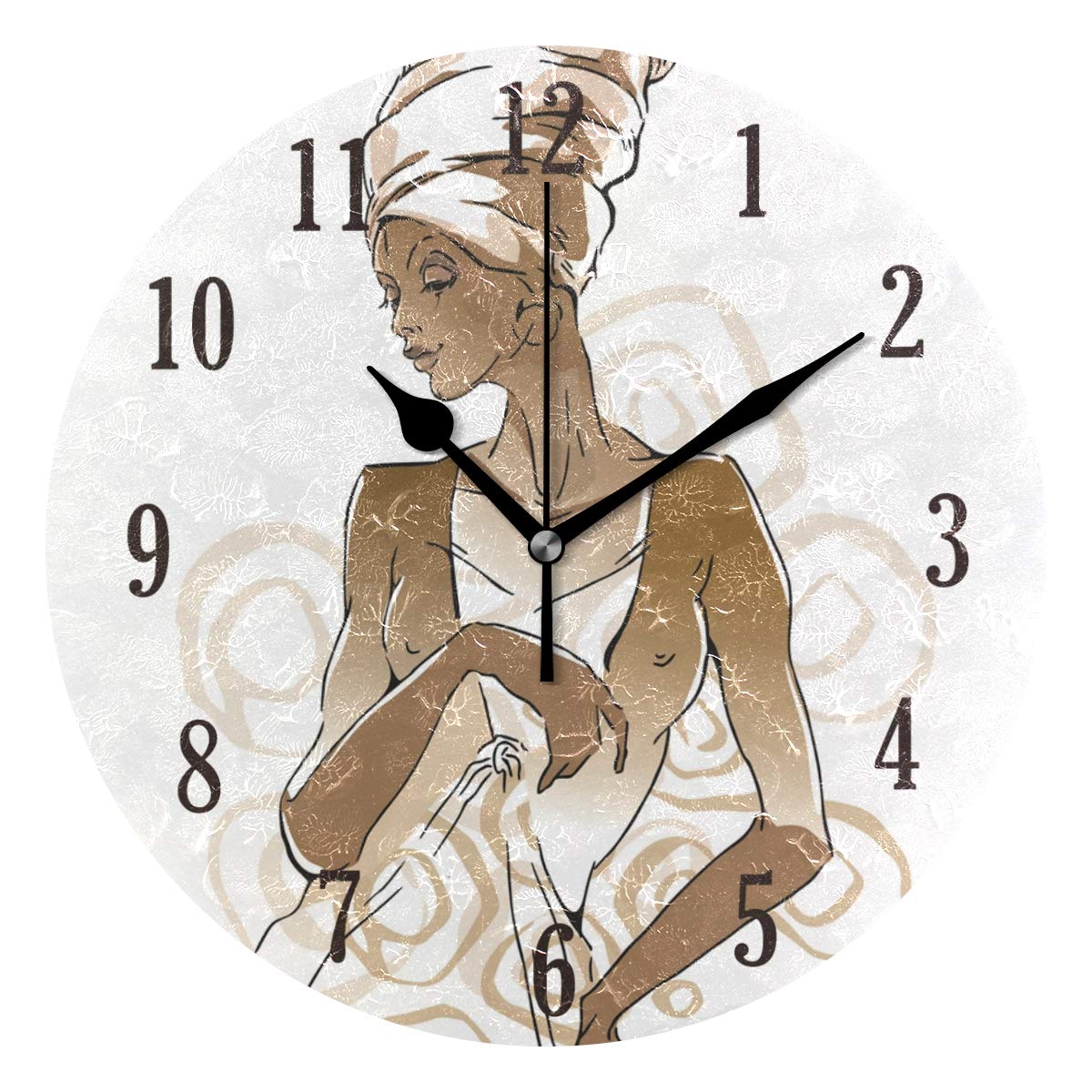 Mnsruu Multicolor Round African Woman Portraits Wall Clock Silent Non Ticking Operated Accurate Sweep Movement,Decorative For Living Room, Bedroom, Office
