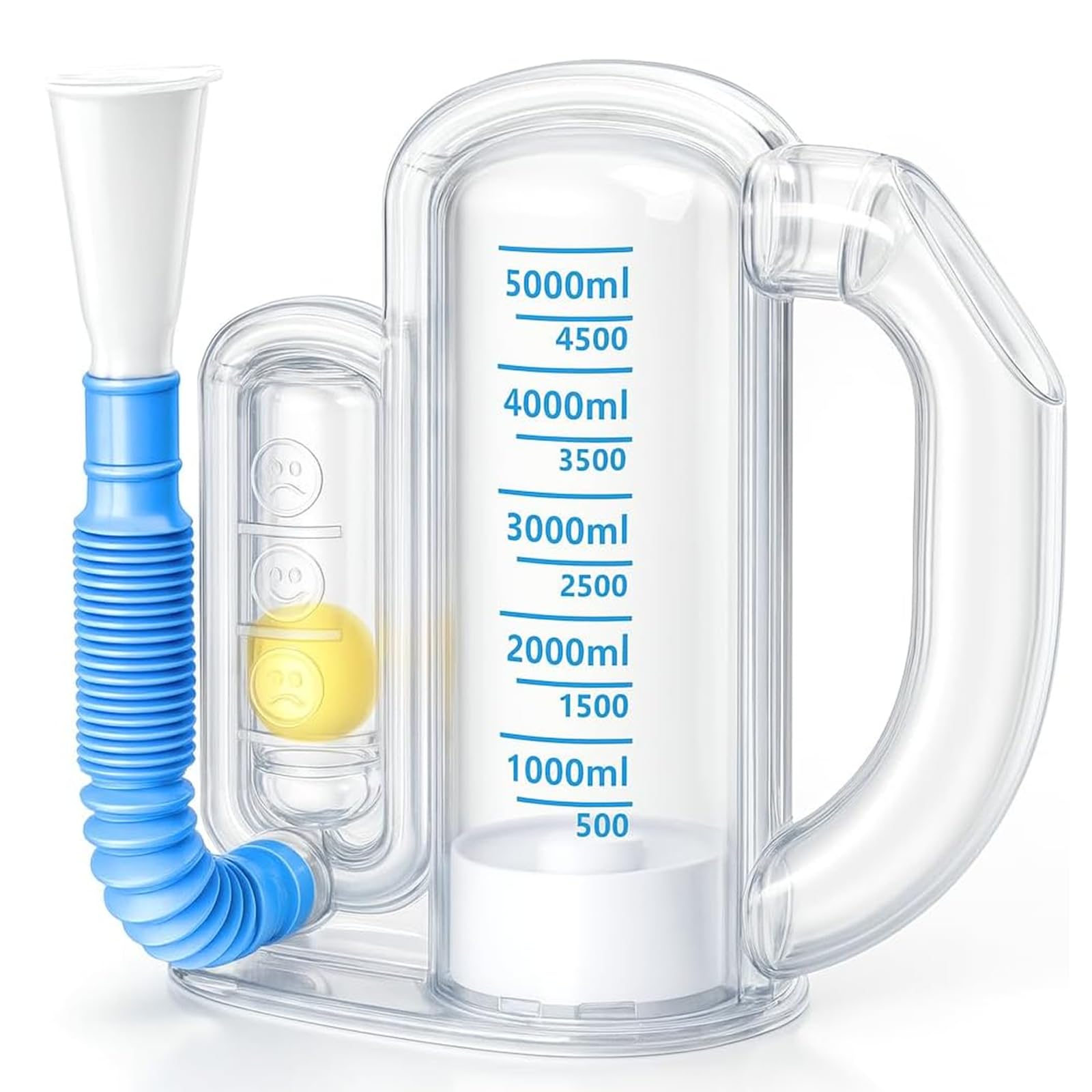 Spiromètre d'incitation pour adultes - Appareil d'exercice respiratoire pour les poumons - Entraîneur de respiration profonde pour enfants et adultes - Capacité de 5000 ml avec indicateur de débit