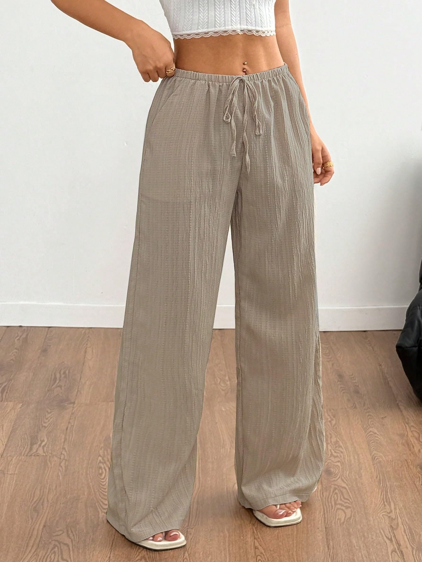 MakeMeChic Women's Casual Wide Leg Pants Summer Beach Palazzo Pants