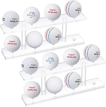 Silipull 2 Pcs Golf Ball Display Rack 8 Balls Clear Acrylic Golf Case Holder Small Table Tennis Display Stand Shelf Double Layer
