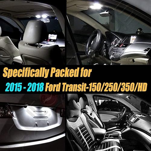 Miniatura 2 de Paquete de 12 bombillas LED para interior de automóvil, color blanco superblanco, 6000 K, compatible con Ford Transit-150250350HD 2015-2018