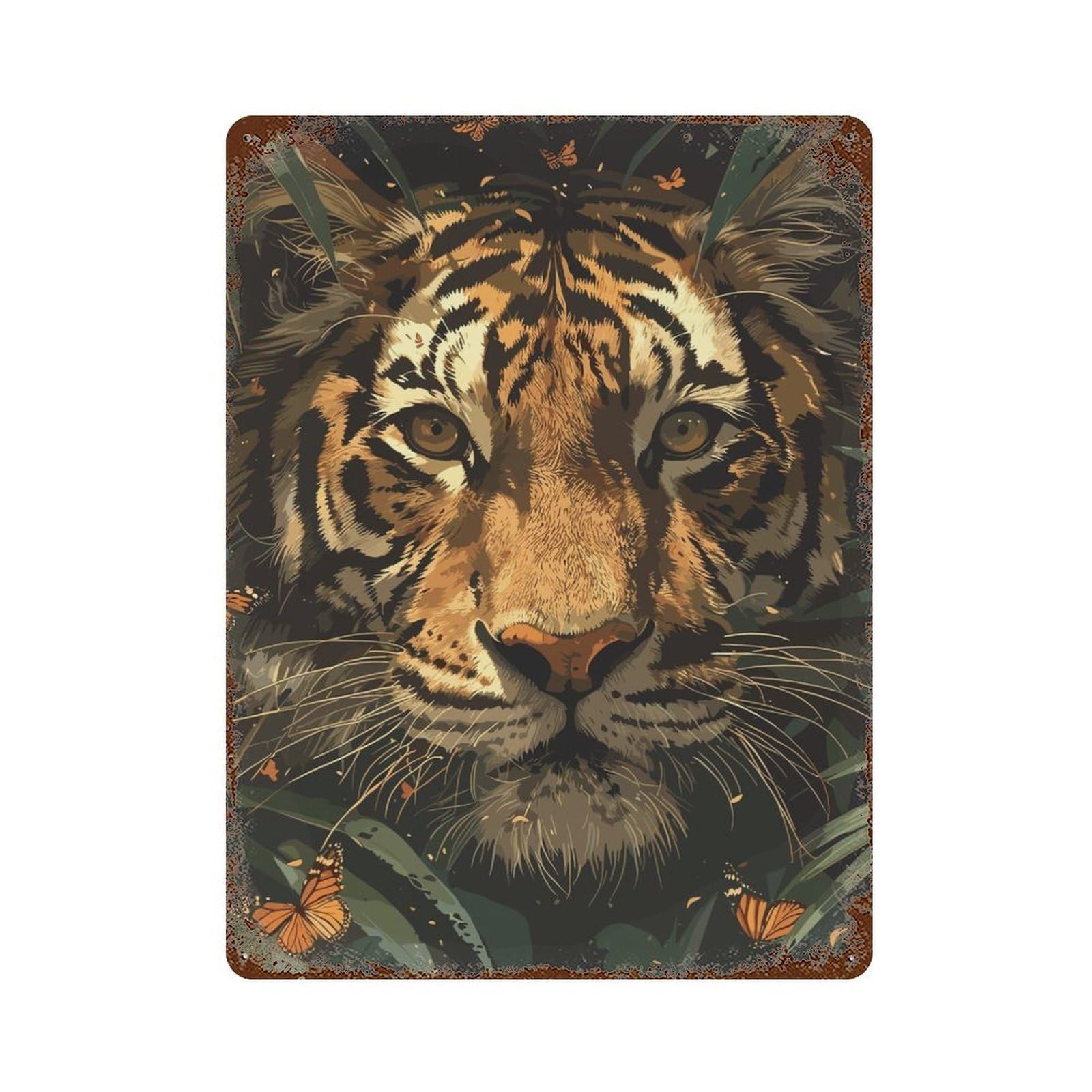 Garage Style Tiger King Aged Metal Wall Plaque 15.7"x11.8", Farmhouse Wall Decor for Bar And Workshop