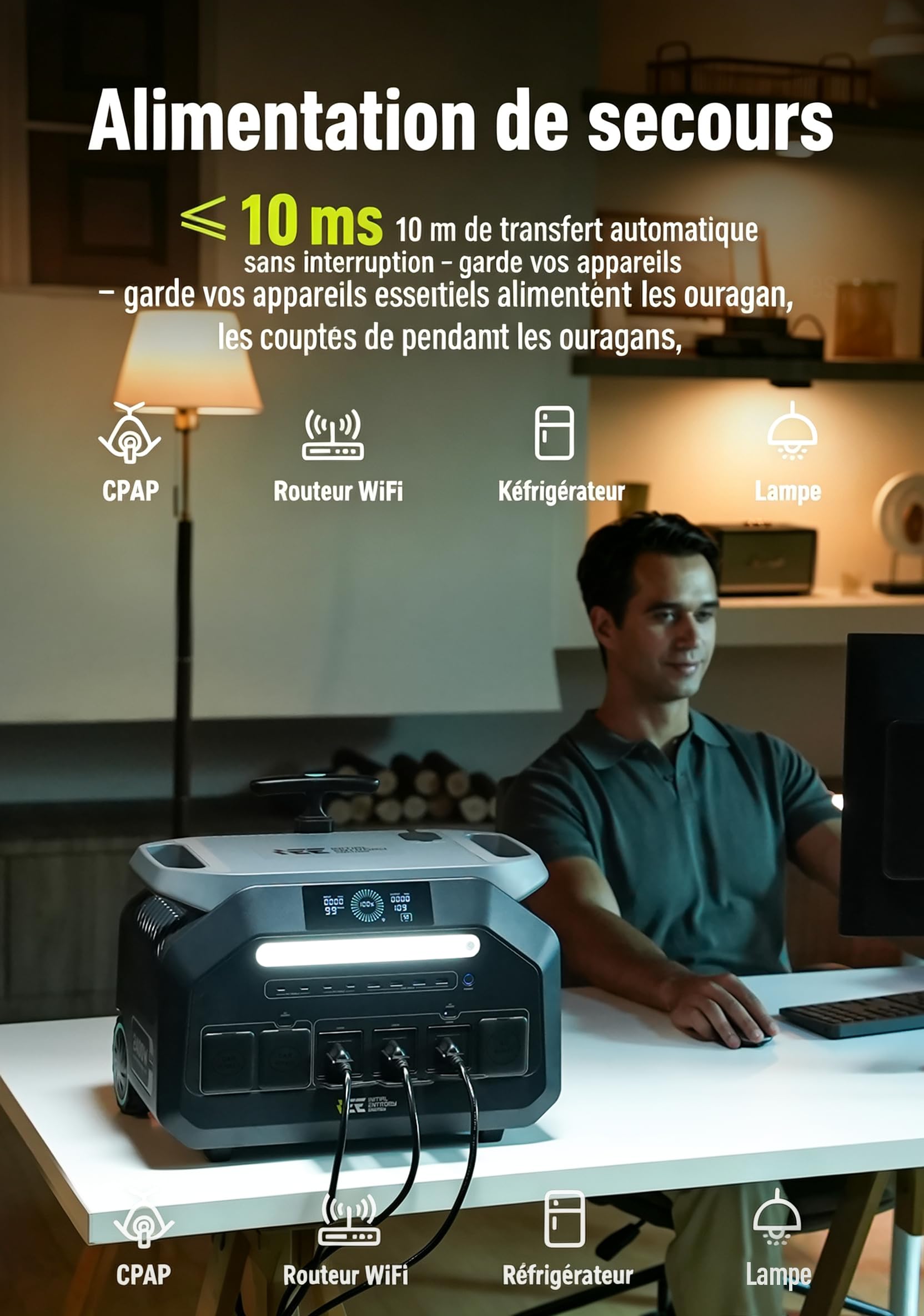 IEETek P2400 Station d’alimentation portable, batterie LiFePO4 de 2048 Wh, sortie CA2400 W (pic 4800 W), générateur solaire lithium à charge rapide en 1 heure, onduleur <10 ms, usage domestique