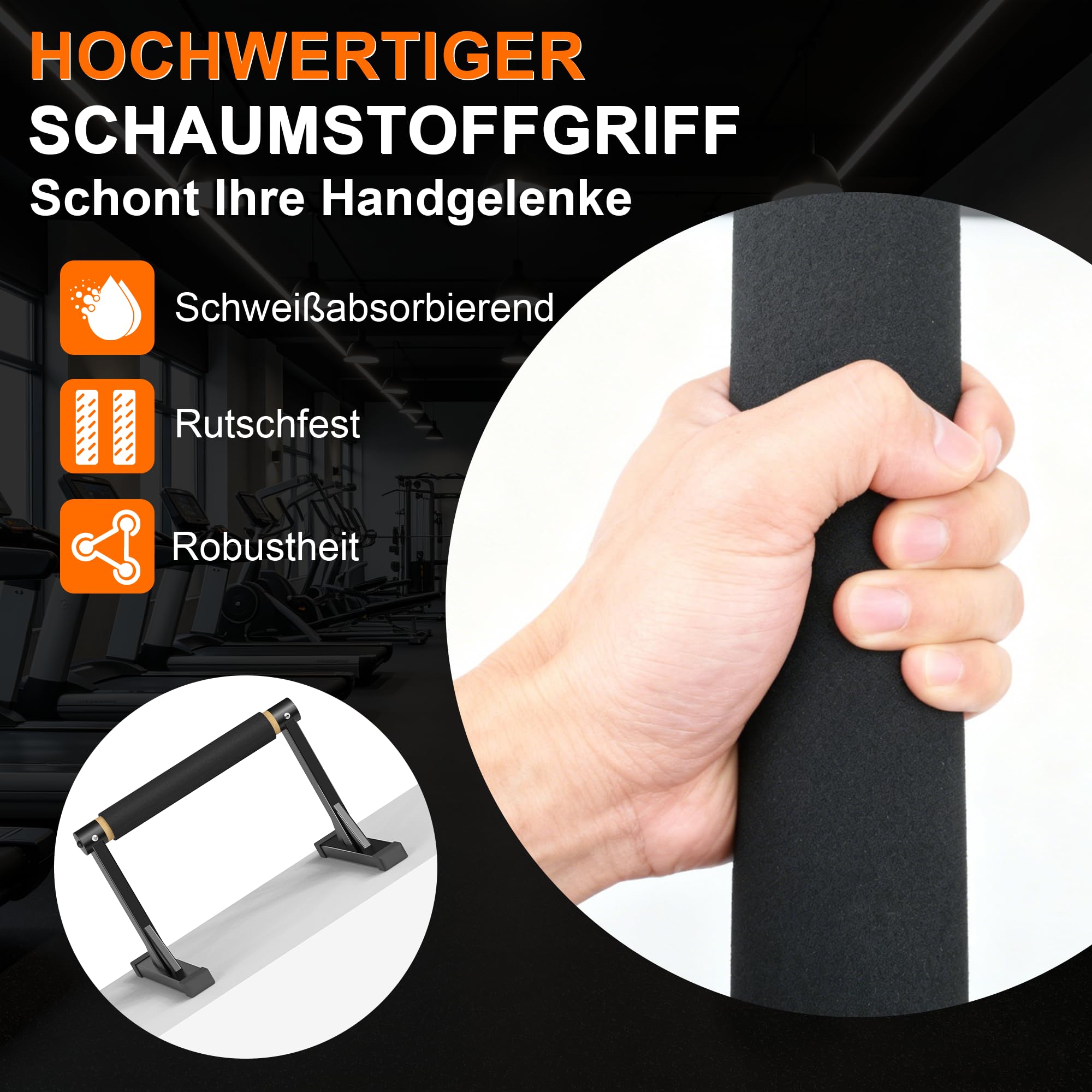 Holz-Parallettes Liegestützstangen, Massivholz-Parallelstäbe mit rutschfestem Griff, robustes Metallgestell trägt bis 270 kg, stabile Dip-Stangen für Handstand, L-Sit, Gymnastik & Heimtraining