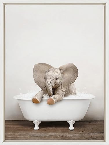 Miniatura 2 de Kate and Laurel Sylvie Baby Elephant - Lienzo enmarcado para baño rústico n. 6 pulgadas, arte de pared por Amy Peterson Art Studio, 18 x 24