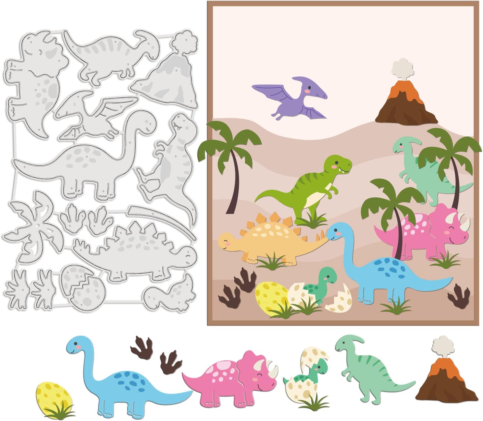 GLOBLELAND Dinosaurier Vulkan Stanzformen für Kartenherstellung, Papier