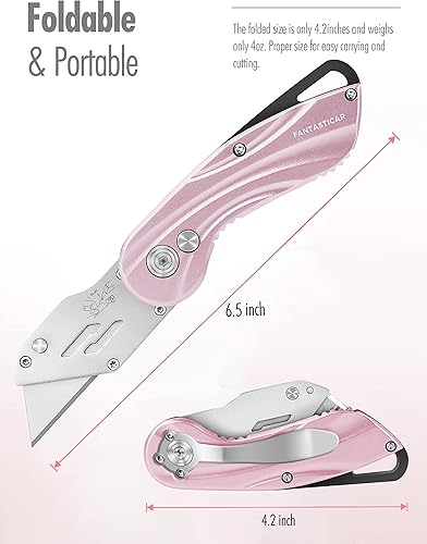 Miniatura 3 de FantastiCAR Cortador de cajas plegable, cuchillo de metal resistente con 5 cuchillas adicionales, cambio rápido de hoja y embalaje de regalo de